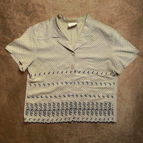 Kathie Lee Tops - Kathie Lee Vintage 90s Floral Bow Embroidered Button Up Shirt Blouse Coquette